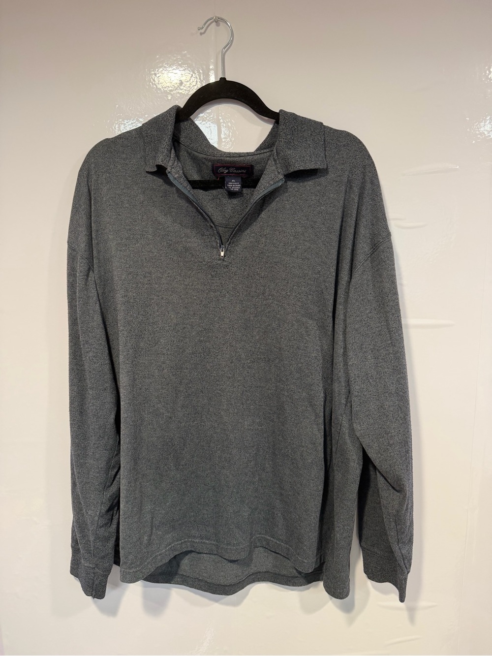 Oleg Cassini Men's Dark Gray Zip-Front Polo Sweater